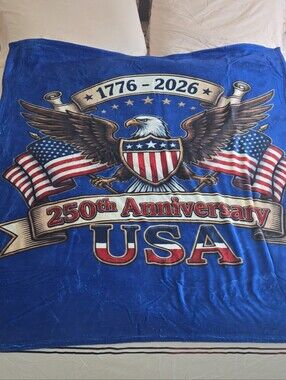 250th Anniversary USA Eagle Throw Blanket - Blue Red White